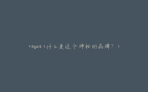 vaqua(什么是这个神秘的品牌？)